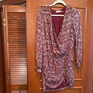Ramy Brook Burgundy Floral Long Sleeve Dress